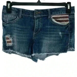 Mudd Girls Stretch Patch  Frayed Raw Hem Denim Distressed Jeans Shorts Size 16